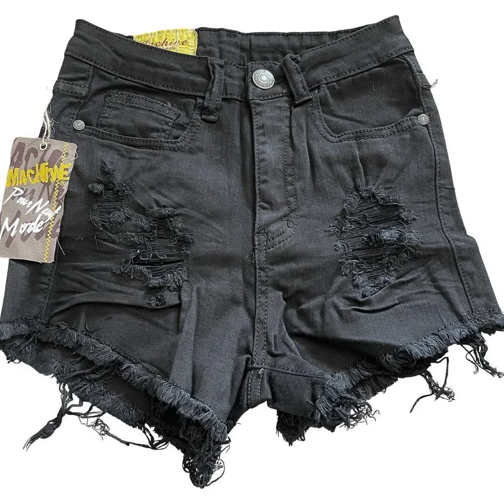 Machine Pour Neuf Mode Women's Ripped Hem Distressed Denim Jeans Shorts Size 26